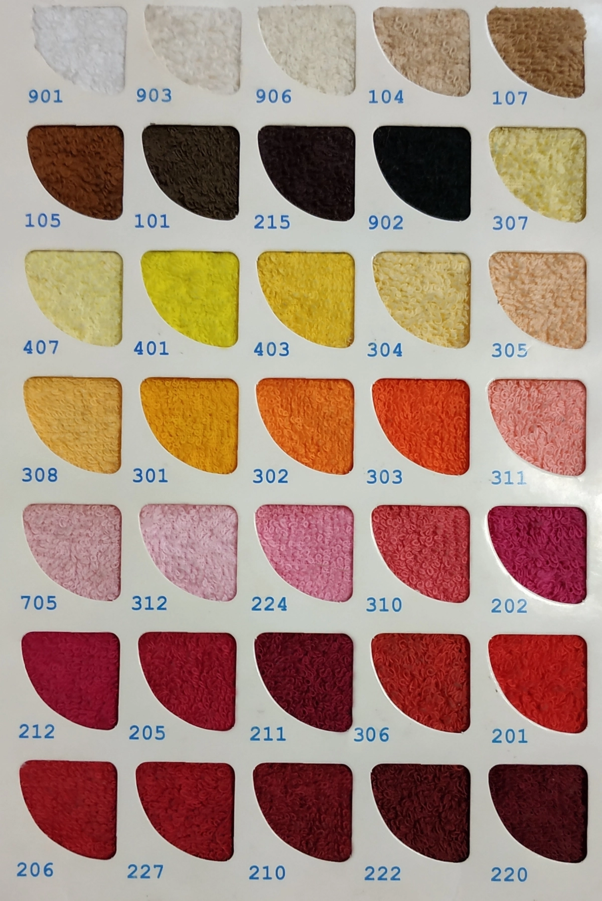 Карта цветов махровых полотенец и ткани